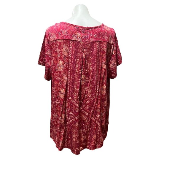 Lucky Brand Tunic Top Womens 3XL Red Paisley Boho Henley Short Sleeve - Picture 3 of 7